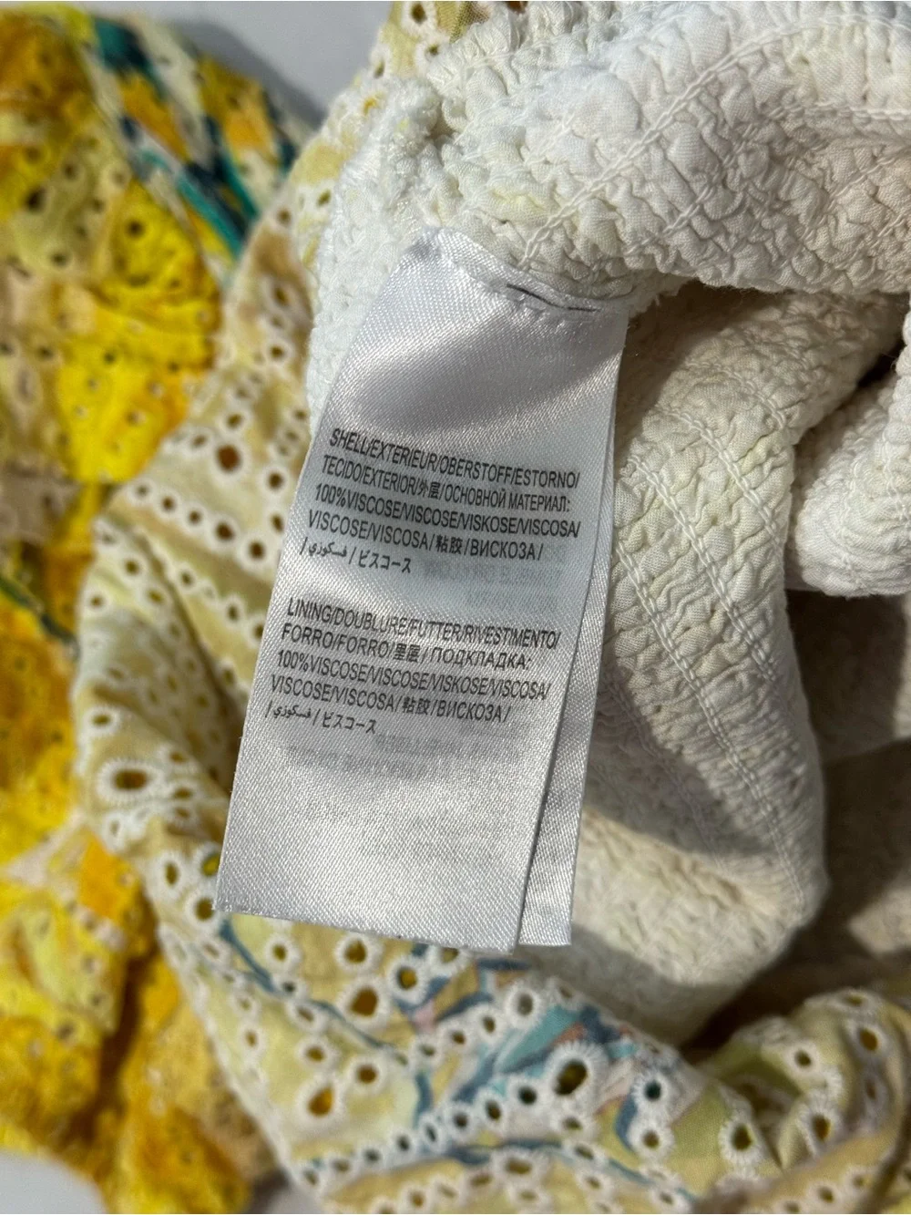 FARM Rio Azalea Yellow Floral Eyelet Smocked Peplum Top M